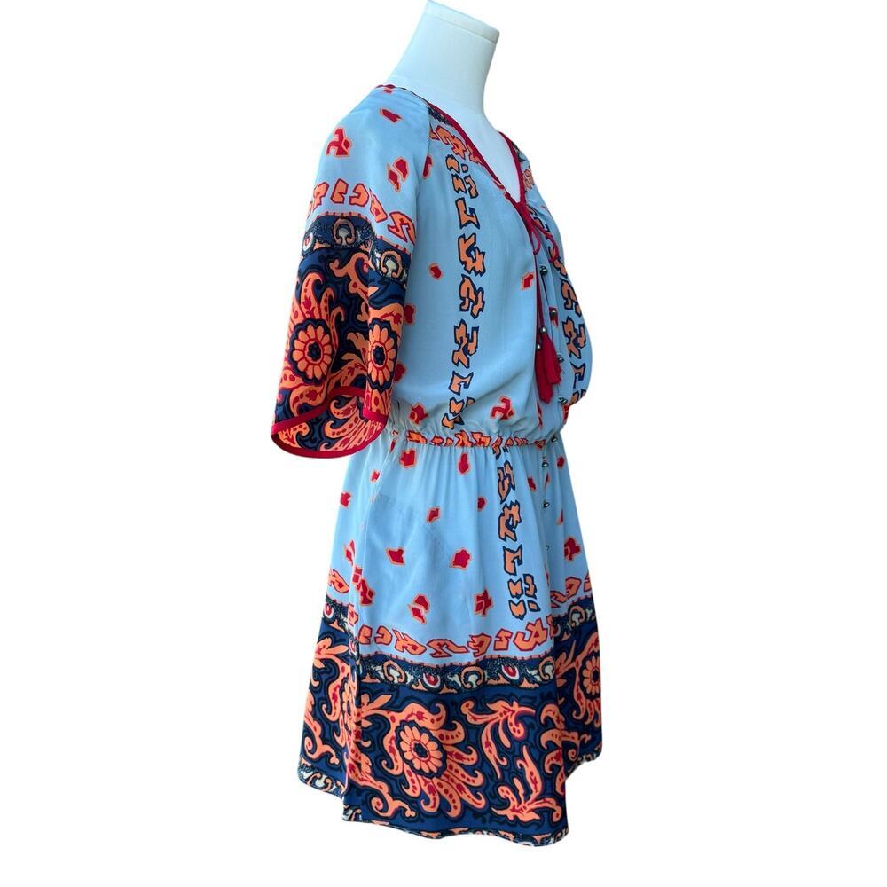 Silk Boho Tassel Dress by Tracy Reese | Blue Orange Paisley Peasant Size Small - Picture 6 of 10